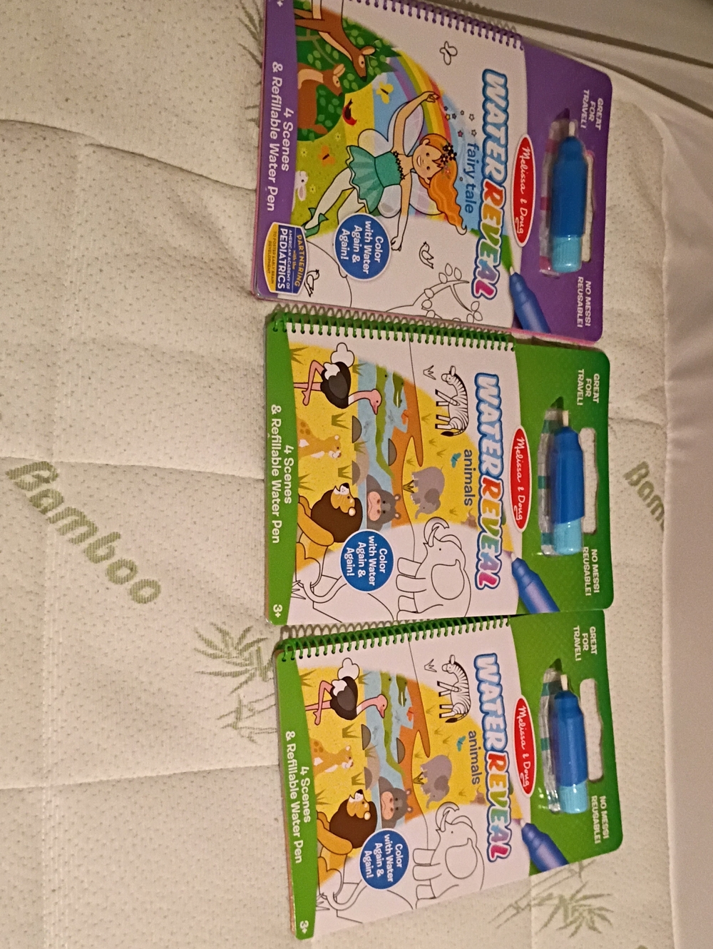 3 Melissa & Doug Water Reveal Animals Color with Water 4 Scenes & Water Pen NEW